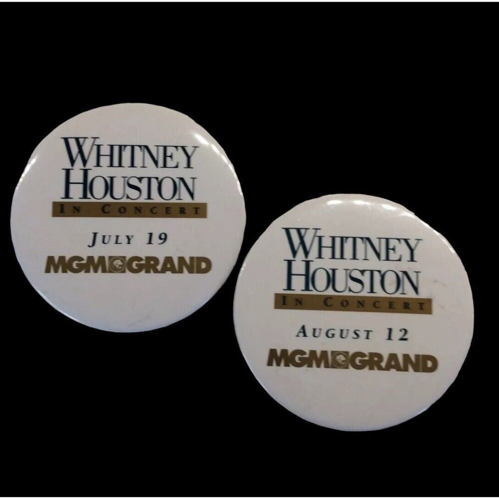 2 July August 1990's Whitney Houston MGM GRAND Pin Pinback Collectable Button